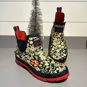 Joules Women’s Wellibob Rain Boots Navy Red Floral Botanical Size 10